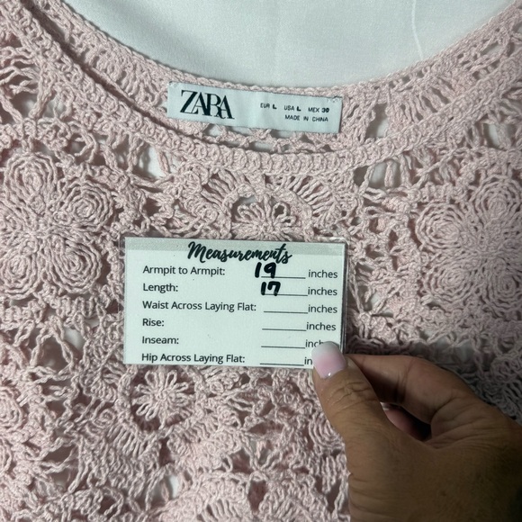Zara Blush Pink Crochet Lace-Look Long Sleeve Crop Top, Size Large, NWOT. Boho - Picture 14 of 15